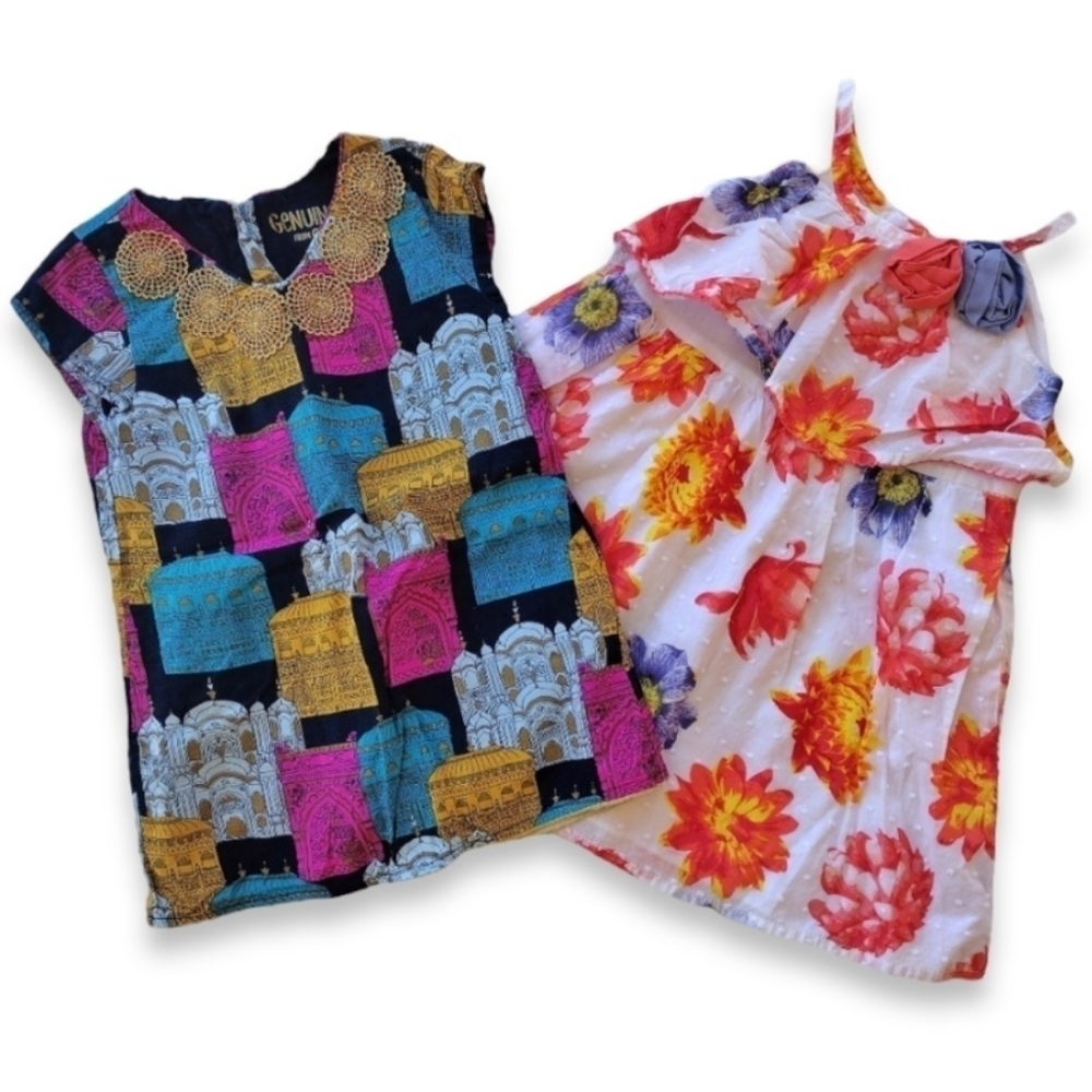 2 Baby Girl Dresses - Floral & India Palace Print